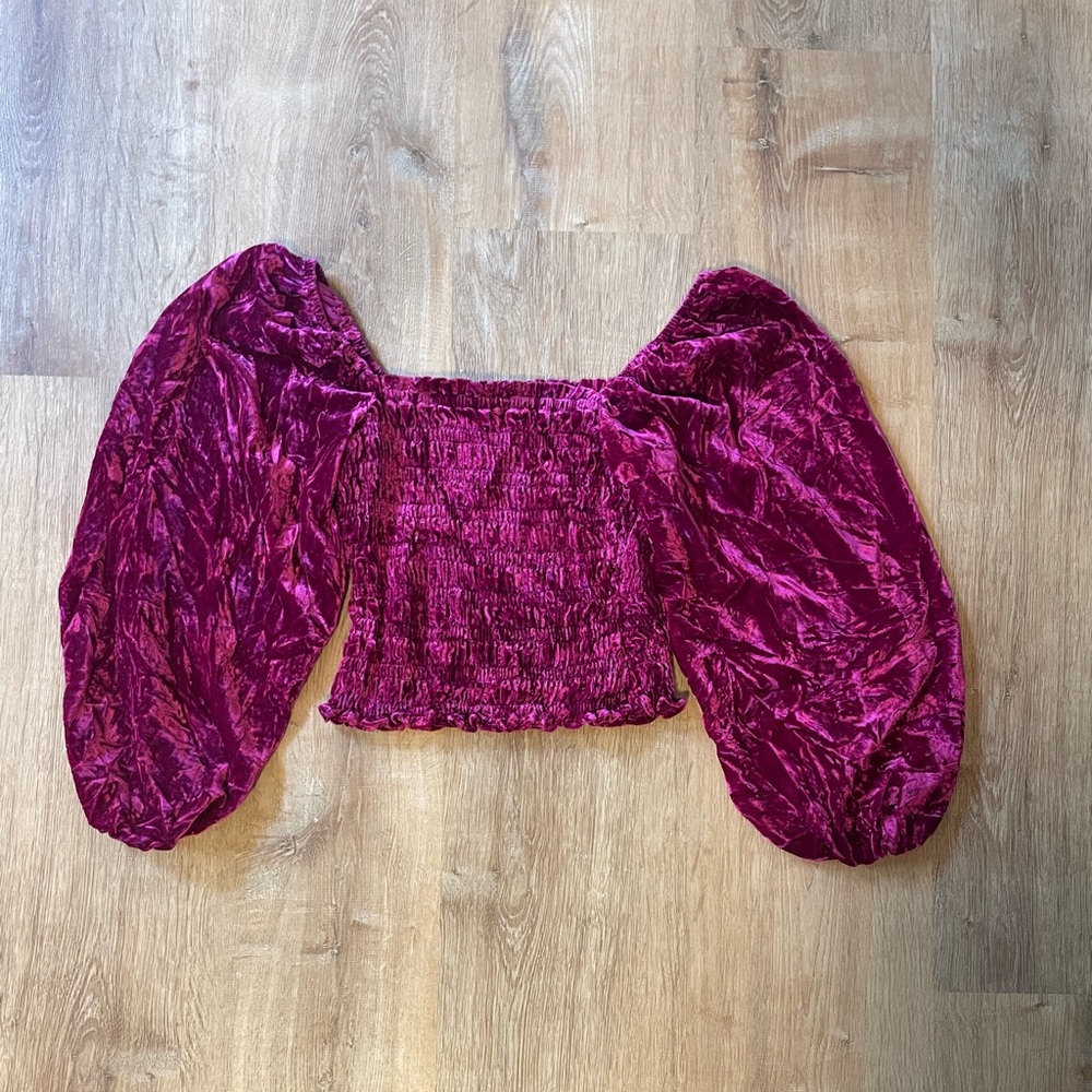 Anthropologie Puff Sleeve Velvet Blouse - Picture 8 of 11